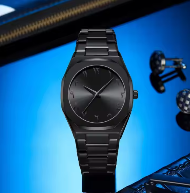 Stainless Steel Arabic Dial Luxury Mens Quartz Watch