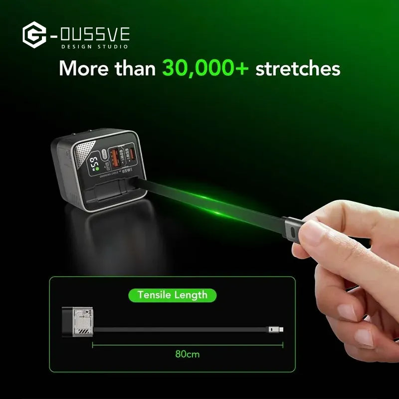 65W Fast Charger Block with Retractable Type-C Cable