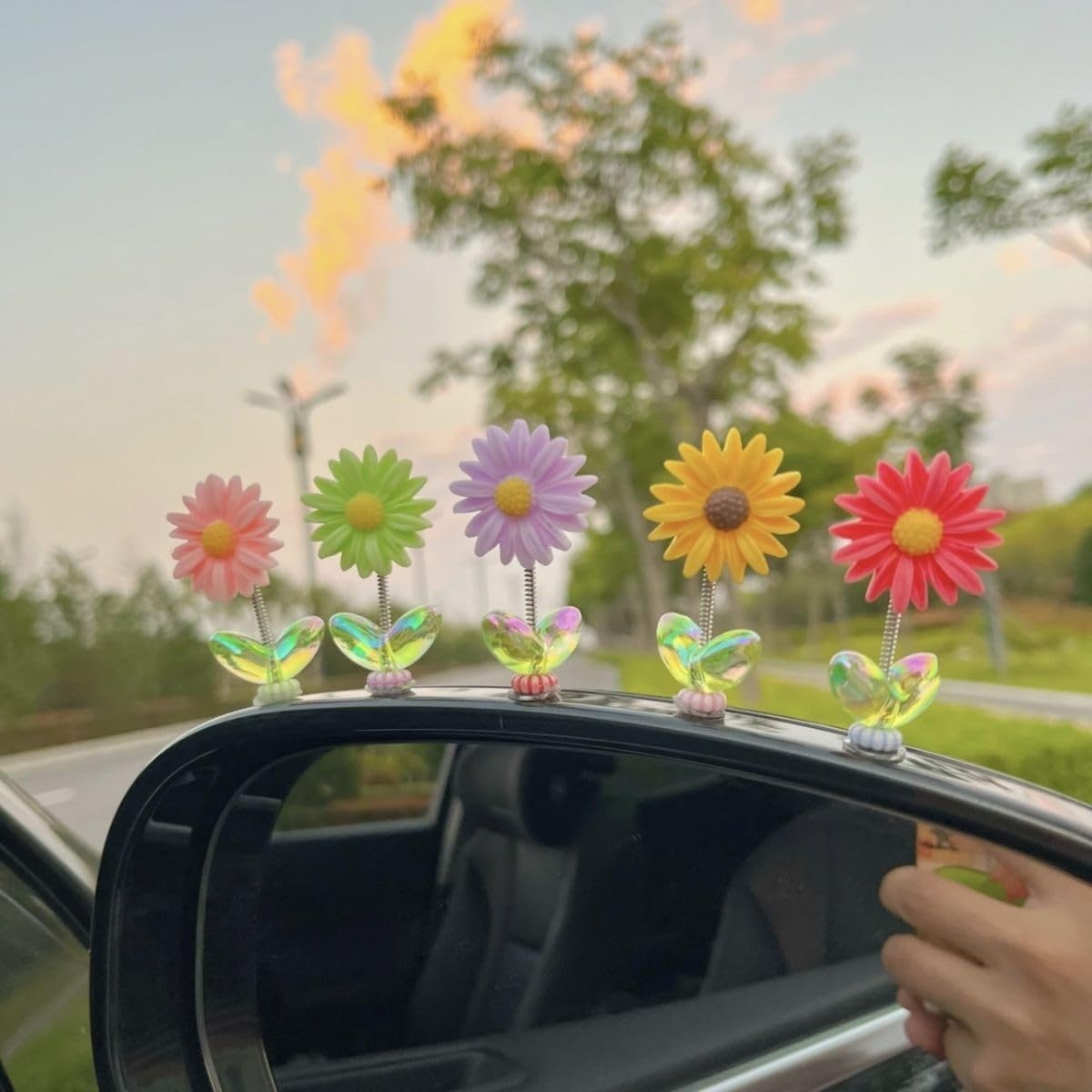 Multi color Sunflower Car Dashboard Decor  (Pack of 5)