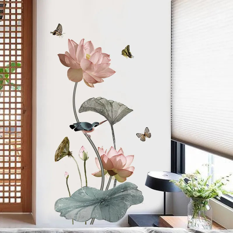 Lotus Flower and Butterfly Wall Sticker